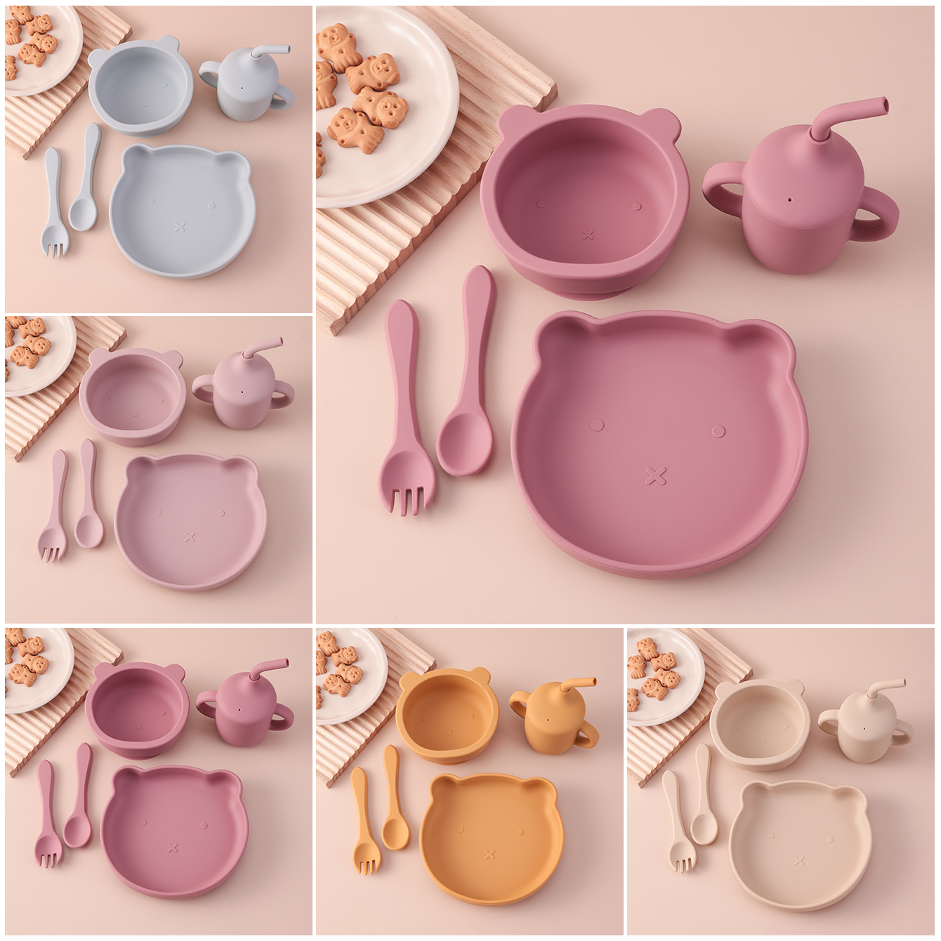 Baby Food Tray - Color Kids 5PCS Silicone Feeding Set